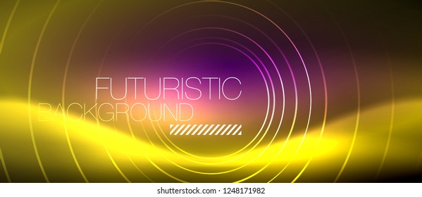 Neon glowing techno lines, hi-tech futuristic abstract background template with square shapes, vector