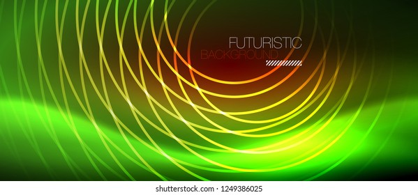 Neonleuchtende Techno-Linien, futuristisch abstrakte High-Tech-Hintergrundvorlage mit quadratischen Formen, Vektorgrafik