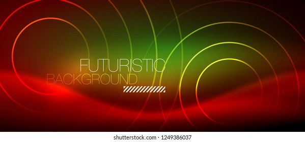 Neon glowing techno lines, hi-tech futuristic abstract background template with square shapes, vector