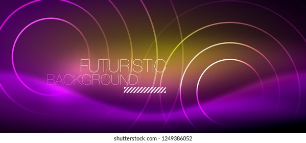 Neon glowing techno lines, hi-tech futuristic abstract background template with square shapes, vector