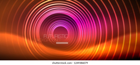 Líneas tecno brillantes neón, plantilla de fondo abstracto de alta tecnología futurista con formas cuadradas, vector