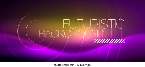 Neon glowing techno lines, hi-tech futuristic abstract background template with square shapes, vector