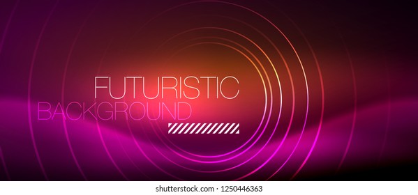 Neon glowing techno lines, hi-tech futuristic abstract background template with square shapes, vector