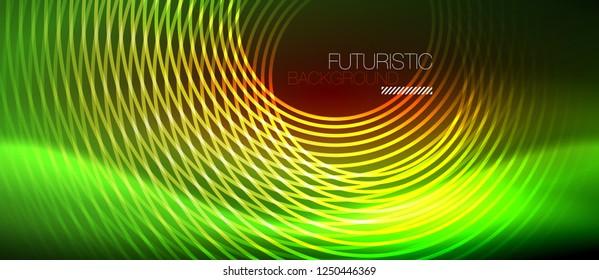 Neon glowing techno lines, hi-tech futuristic abstract background template with square shapes, vector