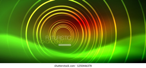 Neon glowing techno lines, hi-tech futuristic abstract background template with square shapes, vector