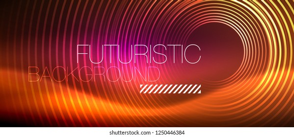 Neonleuchtende Techno-Linien, futuristisch abstrakte High-Tech-Hintergrundvorlage mit quadratischen Formen, Vektorgrafik