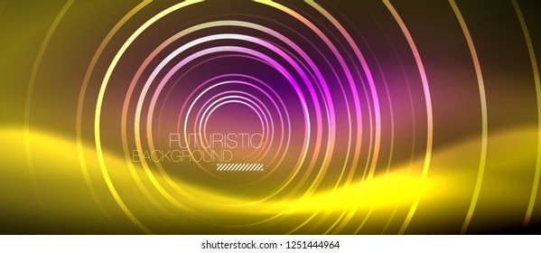 Neon glowing techno lines, hi-tech futuristic abstract background template with square shapes, vector