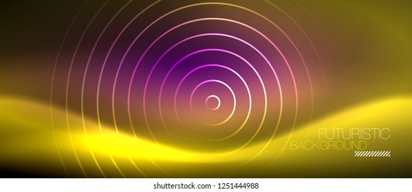 Neon glowing techno lines, hi-tech futuristic abstract background template with square shapes, vector