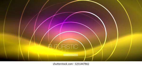 Neon glowing techno lines, hi-tech futuristic abstract background template with square shapes, vector