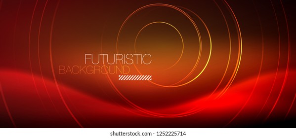 Neon glowing techno lines, hi-tech futuristic abstract background template with square shapes, vector