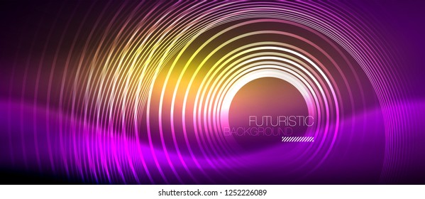 Líneas tecno brillantes neón, plantilla de fondo abstracto de alta tecnología futurista con formas cuadradas, vector