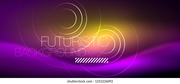 Neon glowing techno lines, hi-tech futuristic abstract background template with square shapes, vector