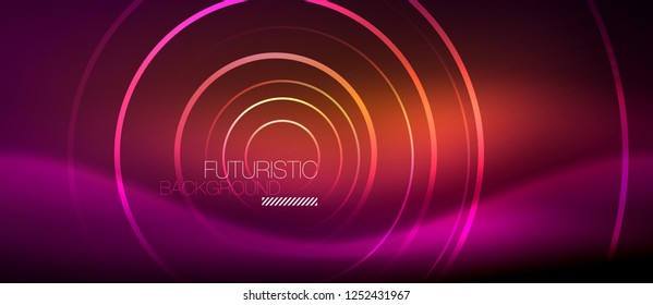 Líneas tecno brillantes neón, plantilla de fondo abstracto de alta tecnología futurista con formas cuadradas, vector