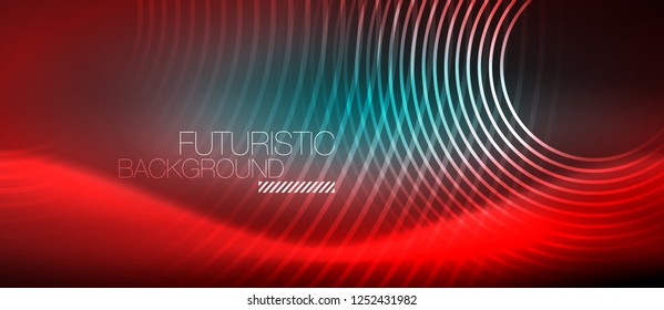 Neon linhas de tecno brilhantes, modelo de fundo abstrato futurista de alta tecnologia com formas quadradas, vetor