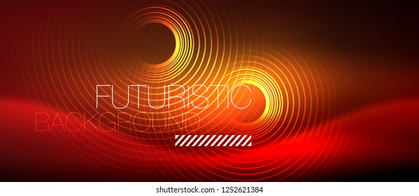 Neon glowing techno lines, hi-tech futuristic abstract background template with square shapes, vector