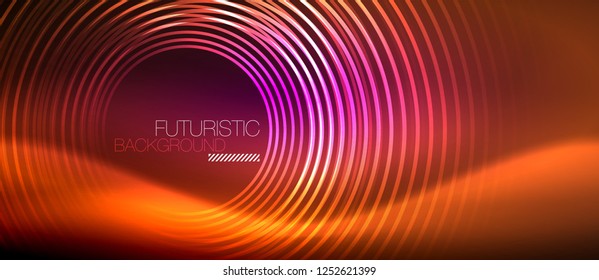 Neon glowing techno lines, hi-tech futuristic abstract background template with square shapes, vector