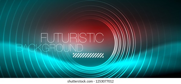 Líneas tecno brillantes neón, plantilla de fondo abstracto de alta tecnología futurista con formas cuadradas, vector