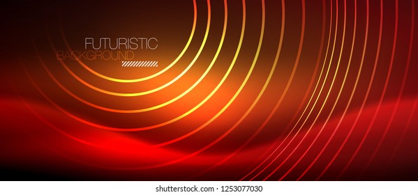 Líneas tecno brillantes neón, plantilla de fondo abstracto de alta tecnología futurista con formas cuadradas, vector