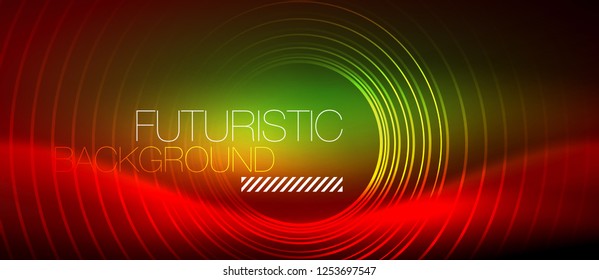 Líneas tecno brillantes neón, plantilla de fondo abstracto de alta tecnología futurista con formas cuadradas, vector