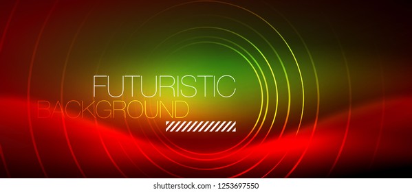 Neon glowing techno lines, hi-tech futuristic abstract background template with square shapes, vector