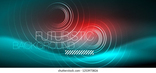 Neon glowing techno lines, hi-tech futuristic abstract background template with square shapes, vector