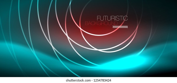 Neon glowing techno lines, hi-tech futuristic abstract background template with square shapes, vector