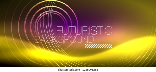 Neon glowing techno lines, hi-tech futuristic abstract background template with square shapes, vector