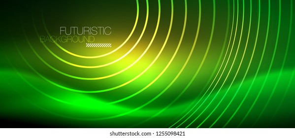 Neon glowing techno lines, hi-tech futuristic abstract background template with square shapes, vector