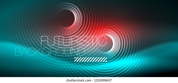 Neon glowing techno lines, hi-tech futuristic abstract background template with square shapes, vector