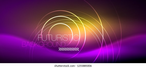 Líneas tecno brillantes neón, plantilla de fondo abstracto de alta tecnología futurista con formas cuadradas, vector