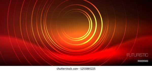Neon glowing techno lines, hi-tech futuristic abstract background template with square shapes, vector