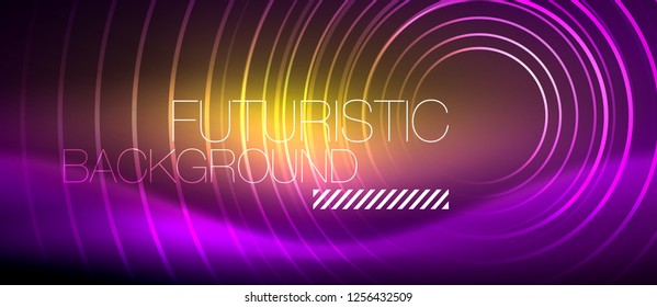 Neon glowing techno lines, hi-tech futuristic abstract background template with square shapes, vector