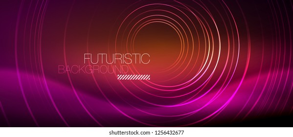 Líneas tecno brillantes neón, plantilla de fondo abstracto de alta tecnología futurista con formas cuadradas, vector