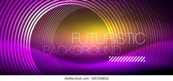 Neon glowing techno lines, hi-tech futuristic abstract background template with square shapes, vector