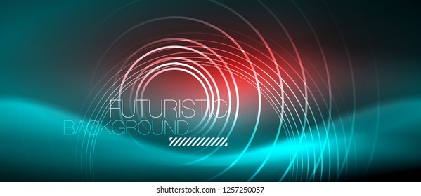 Neon glowing techno lines, hi-tech futuristic abstract background template with square shapes, vector