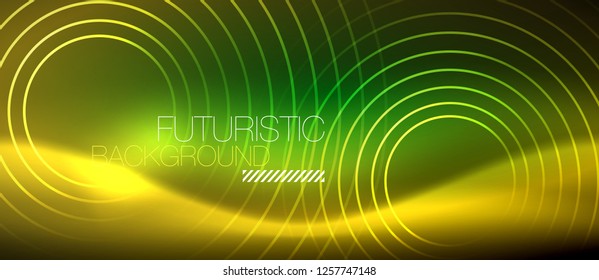 Neon glowing techno lines, hi-tech futuristic abstract background template with square shapes, vector