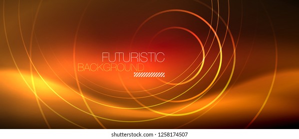 Neon glowing techno lines, hi-tech futuristic abstract background template with square shapes, vector