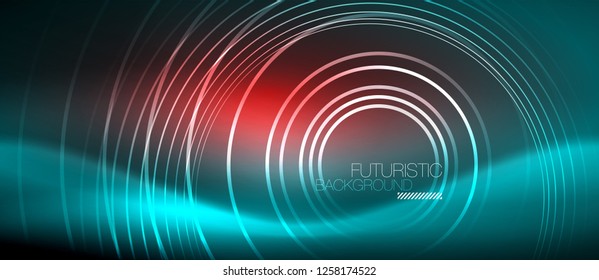 Neon glowing techno lines, hi-tech futuristic abstract background template with square shapes, vector