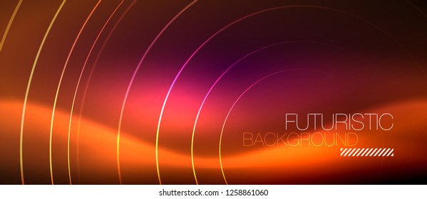 Neon glowing techno lines, hi-tech futuristic abstract background template with square shapes, vector