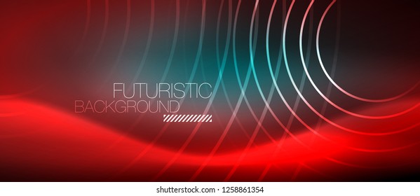 Líneas tecno brillantes neón, plantilla de fondo abstracto de alta tecnología futurista con formas cuadradas, vector