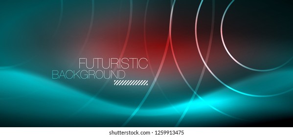 Líneas tecno brillantes neón, plantilla de fondo abstracto de alta tecnología futurista con formas cuadradas, vector