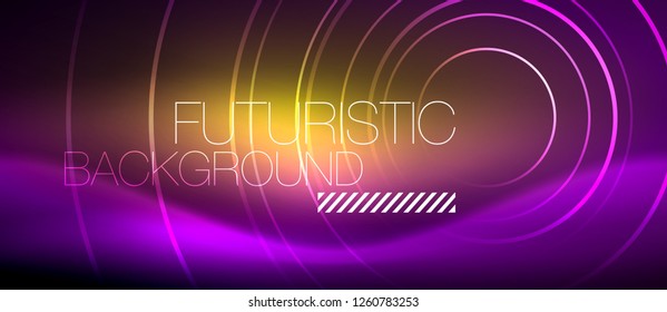Neon glowing techno lines, hi-tech futuristic abstract background template with square shapes, vector