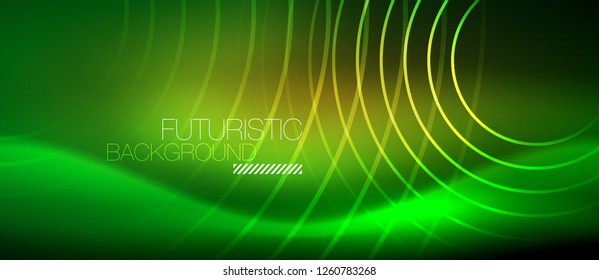 Neon glowing techno lines, hi-tech futuristic abstract background template with square shapes, vector