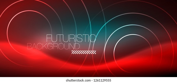 Neon glowing techno lines, hi-tech futuristic abstract background template with square shapes, vector