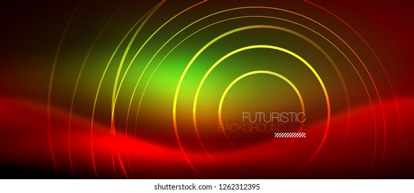 Neon glowing techno lines, hi-tech futuristic abstract background template with square shapes, vector