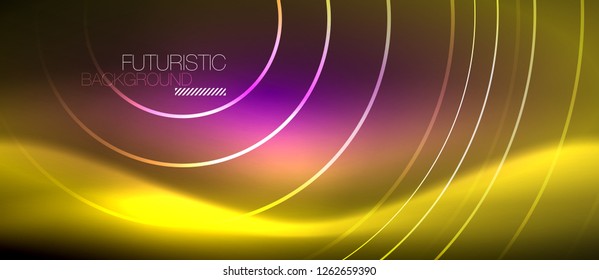 Neon glowing techno lines, hi-tech futuristic abstract background template with square shapes, vector