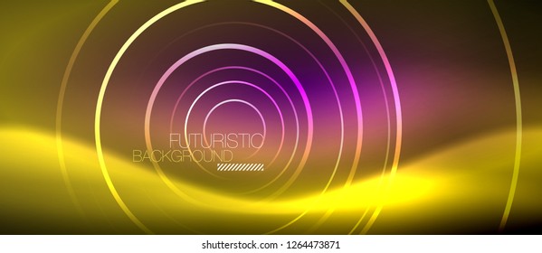 Neon glowing techno lines, hi-tech futuristic abstract background template with square shapes, vector