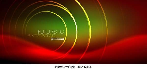 Neon glowing techno lines, hi-tech futuristic abstract background template with square shapes, vector