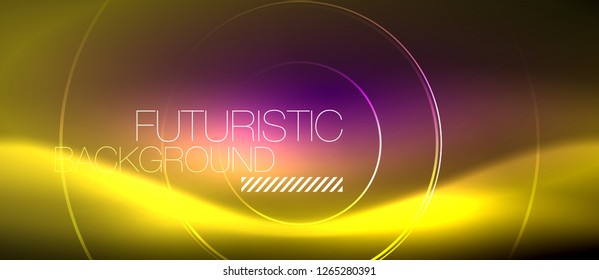 Neon glowing techno lines, hi-tech futuristic abstract background template with square shapes, vector