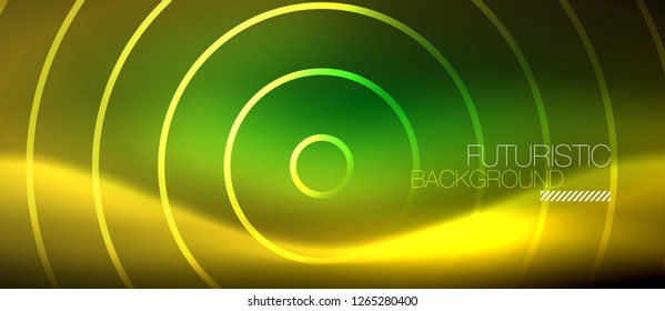 Líneas tecno brillantes neón, plantilla de fondo abstracto de alta tecnología futurista con formas cuadradas, vector